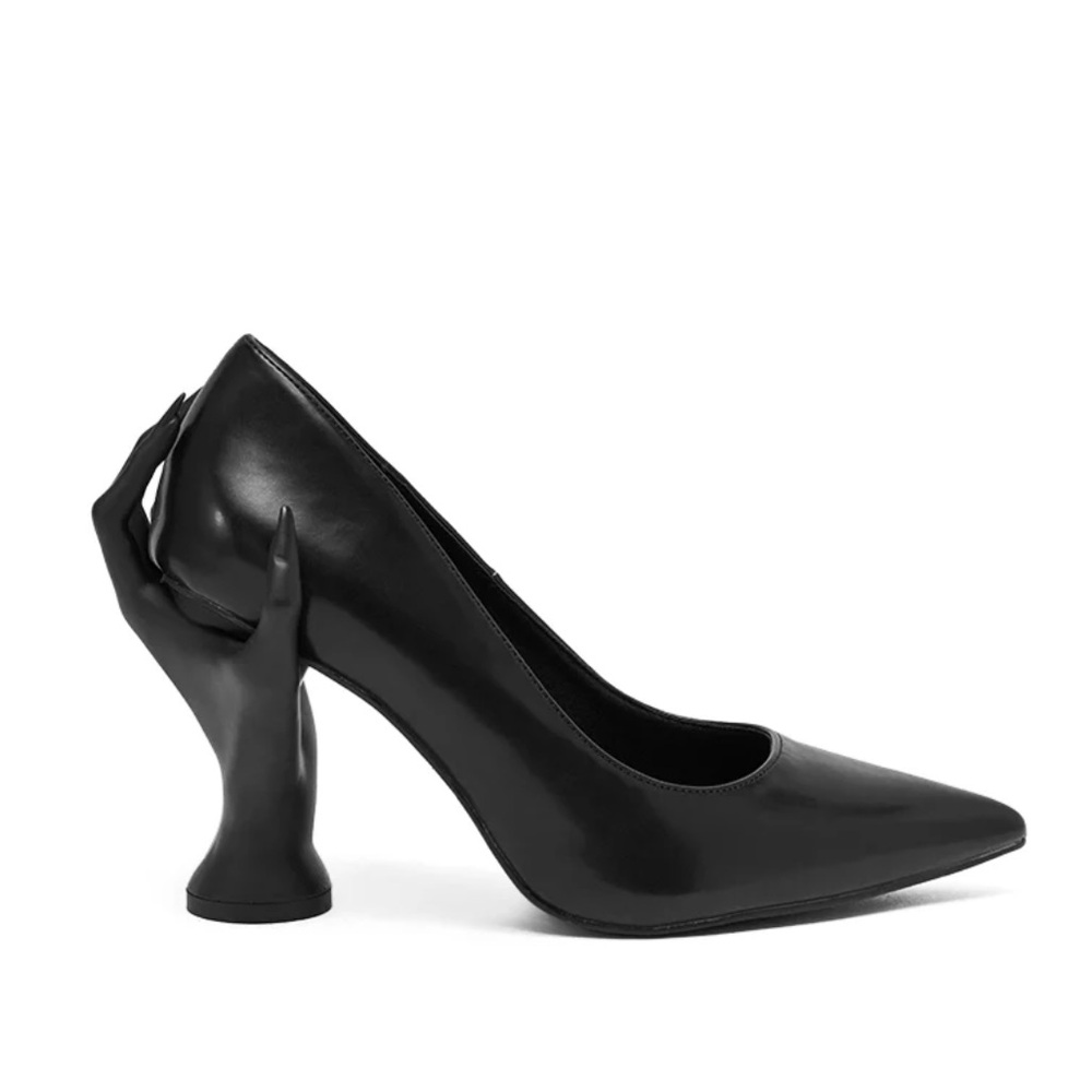 Black Pointed-Toe Pump with Sculptural Hand Heel